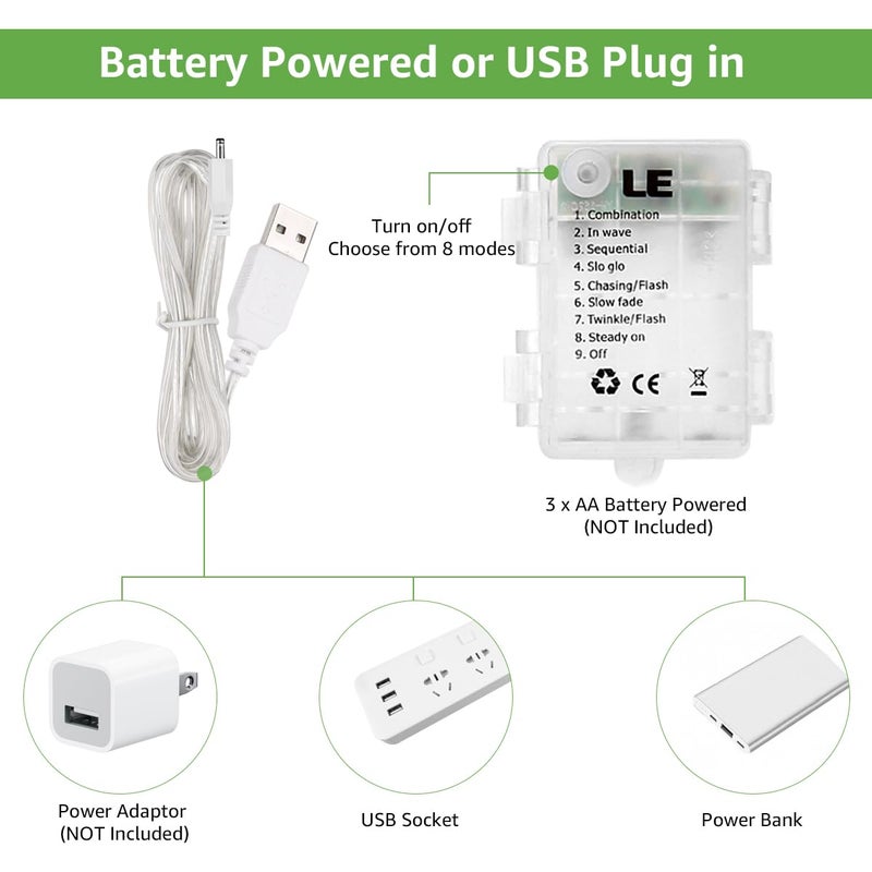 Lighting EVER أضواء الستائر الخيالية LE تعمل بالبطارية وتوصيل USB، 10 × 10 قدم أضواء خيط معلقة لجدار غرفة النوم، 300 مصباح LED داخلي خارجي متلألئ لحفلات الزفاف وخلفيات الخيام، الفناء، الجازبو - Image 5
